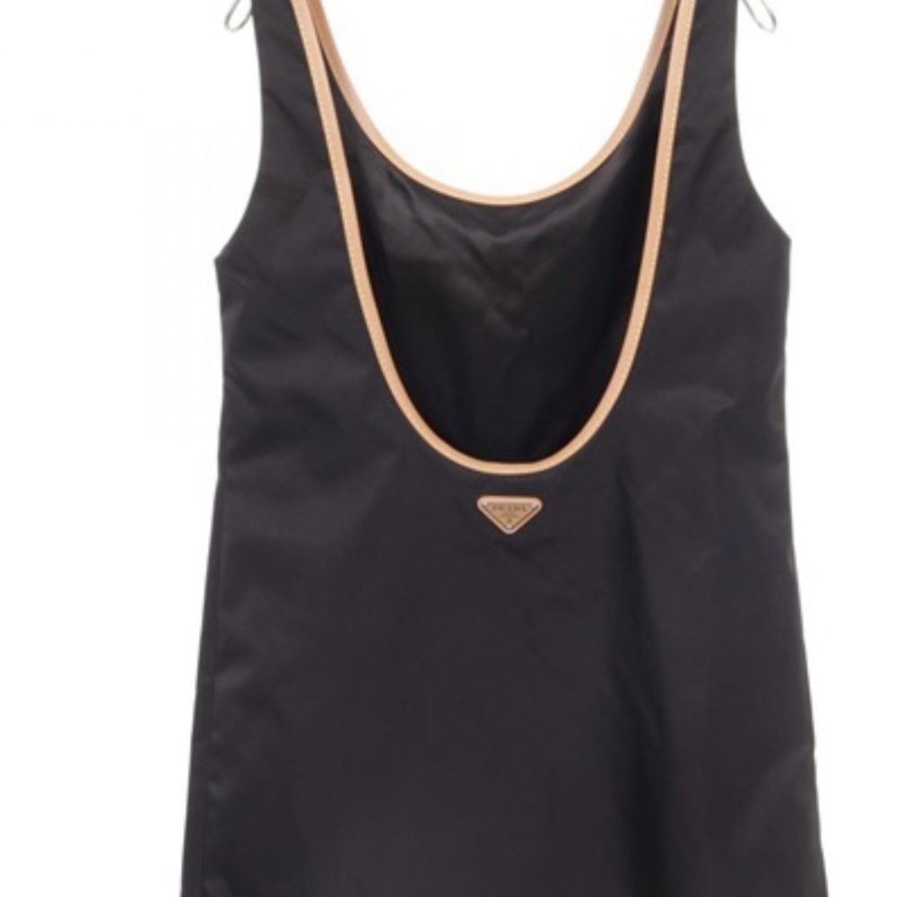 PRADA RE-NYLON MINI Dress Nylon leather Black Beige Size 38